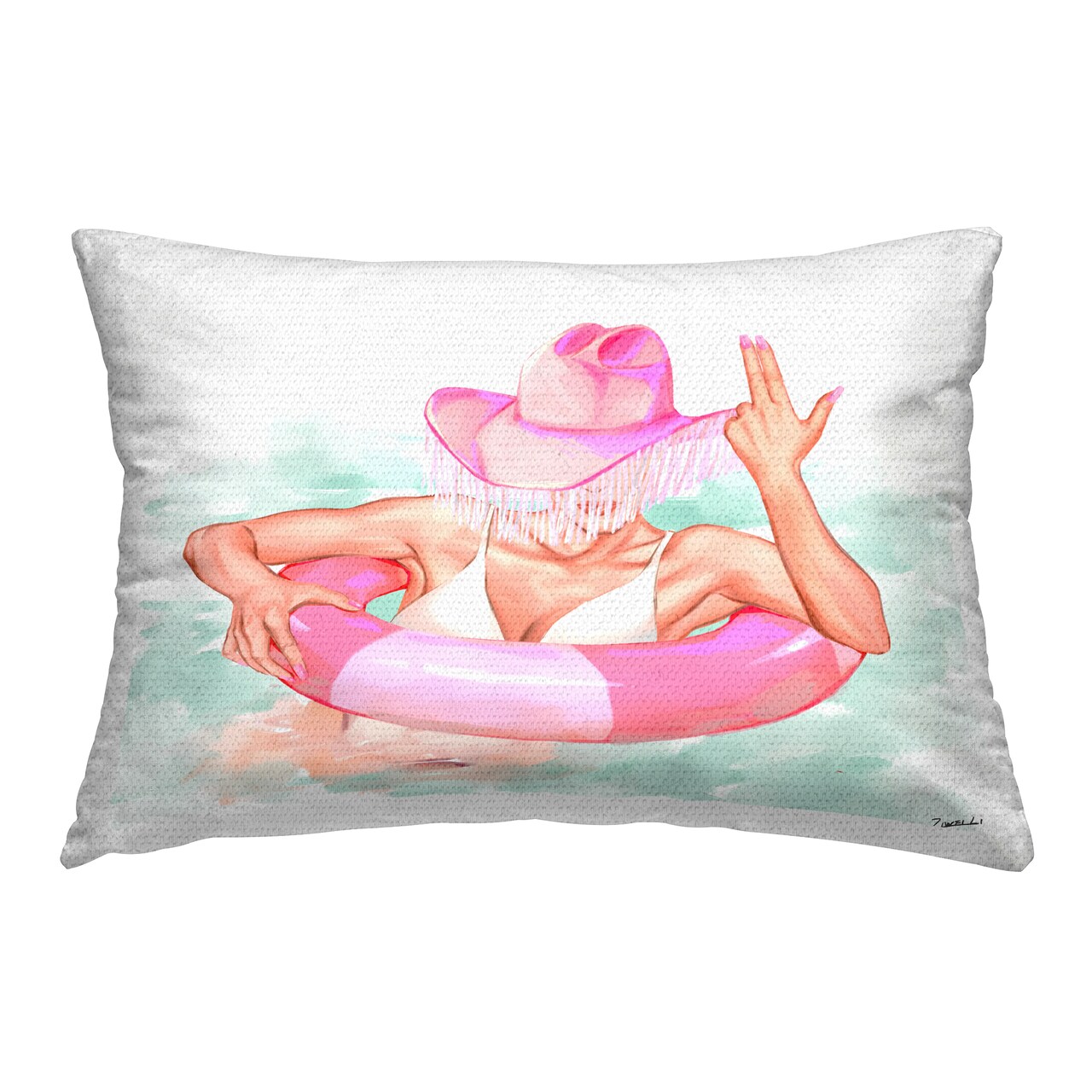 Coastal Cowgirl in Pool Outdoor Printed Pillow Design by Ziwei Li, 14 x 7 x 20